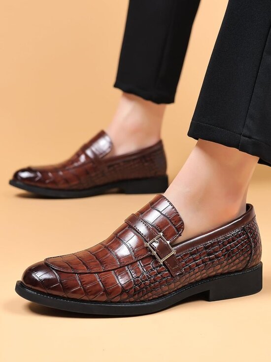Vintage Crocodile Print Slip-On Dress Shoes for Men | Leather Loafers, Business main image 7